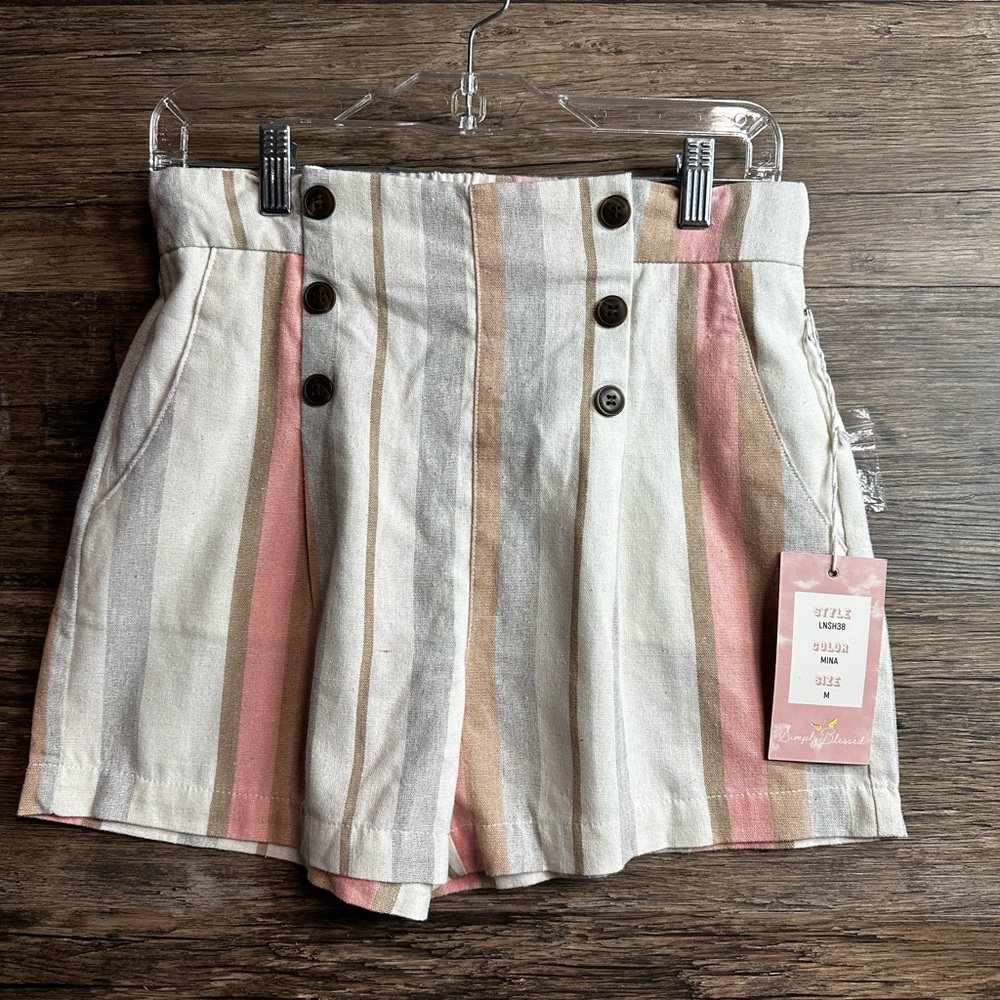 Simply Blesses High Waist Cream and Pink Flowy Shorts